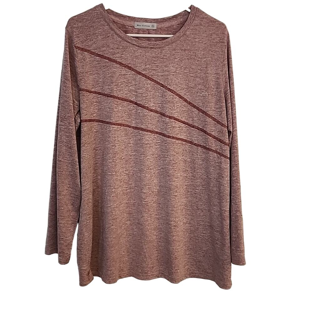 Miss Fortune Mauve Heather Top with Line Detail, 2XL